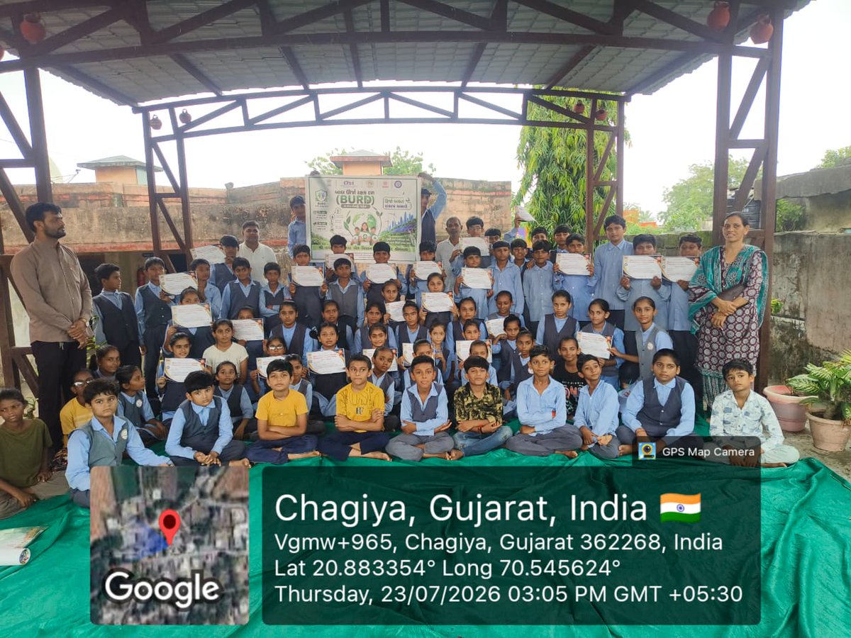InfoGujcost's tweet photo. The planet doesn't need big promises; small acts, multiplied by millions, transform the world! 

On 23rd July, 2026, the Bal Urja Rakshak Dal (#BURD) Phase-II mission reached #ShreeChagiyaPrimarySchool in #GirSomnath District! 
Initiative driven by @InfoGujcost and @GuvnlOfficial, 

BURD is empowering students across Gujarat to step up as proud #UrjaRakshaks.

Students kicked off the day with a high-energy Energy Rally and Interactive Contests including drawing, poster-making, PPT presentations, and a lively energy quiz. They enjoyed a unique Snakes & Ladders game designed to teach practical energy conservation in a fun, accessible way, with a Tree Plantation drive and a collective Energy Pledge to prevent energy waste and protect the planet.

The initiative was led by the #ShriDharmBhaktiDistrictCommunityScienceCentre in Gir Somnath and coordinated by Mr. Dharmeshbhai J. Makani, with great support from School Principal Shri Jesingbhai Vansh and Science Teacher Shri Kakubha Rathod.

Turning curiosity into action and today’s youth into tomorrow’s changemakers!

#EnergyConservation #YouthInAction #SustainableFuture #ClimateAction #UrjaRakshak #MissionLiFE #ViksitBharat