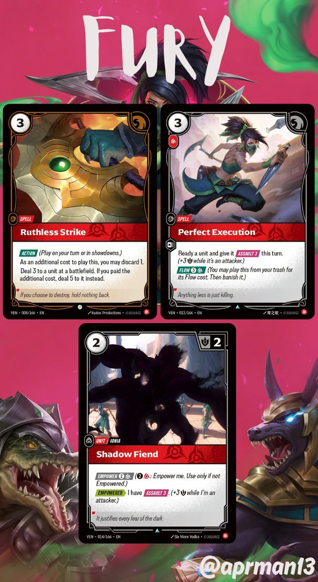 aprman13's tweet photo. Good morning gamers, and happy first day of Vendetta Prerift! Here is my suggestions for common and uncommon cards to add to your mini preconstructed deck at Riftbound Vendetta Prerift, based off domain. Most of these will work in any deck regardless of theme, and are just the best cards for pre-rift in my opinion. Chaos and order in the replies.