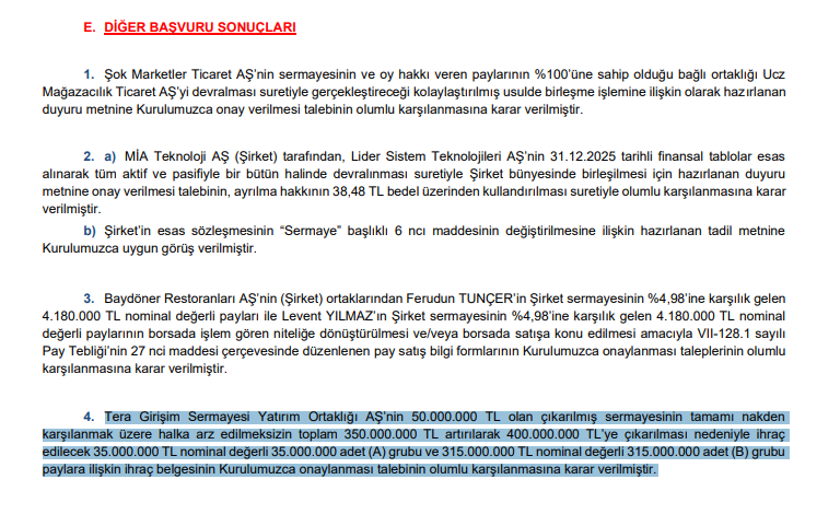 htcbicer's tweet photo. Tera Girişim Sermayesi Yatırım Ortaklığı A.Ş.’nin 50 milyon TL olan çıkarılmış sermayesinin, tamamı nakden karşılanmak üzere yüzde 700 oranında artırılarak 400 milyon TL’ye çıkarılmasına ilişkin ihraç belgesi SPK tarafından onaylandı. https://t.co/wffWevA5fb