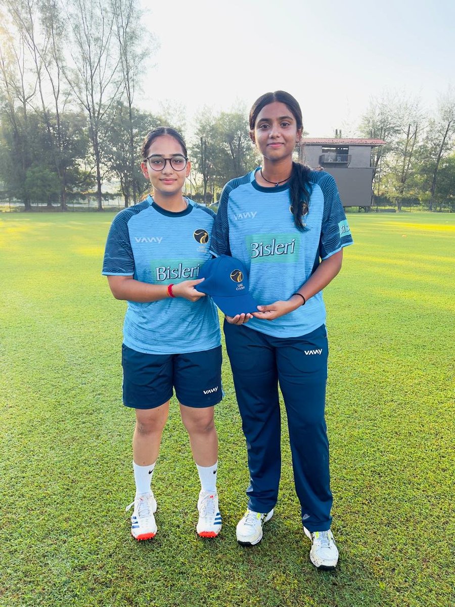 EmiratesCricket's tweet photo. Congratulations to Uttara Parameshwaran Iyer &amp; Subaneetha Saravanan on making their UAE U19 debut against Hong Kong, China yesterday. https://t.co/hvGb8NUrJr