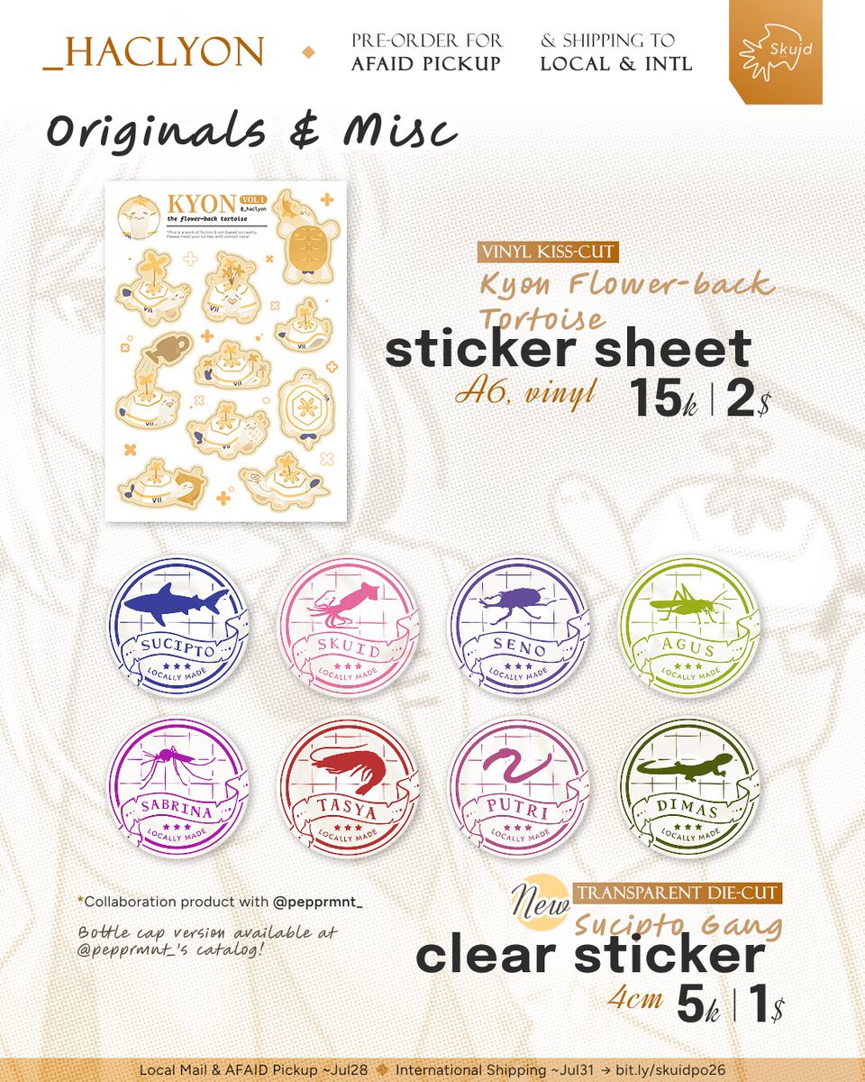_haclyon's tweet photo. [💗&amp;🔁 appreciated!!]

My #AFAID2026 &amp; global shipping preorder is open!!

Please check out 7 other artists I'm selling with too 💓🧵

🇮🇩 AFAID pickup &amp; local mail ~Jul28
🌏 International ~Jul 31
🔗 below

(1/3 catalog - new items here!)
HSR sparxie!! Phai dei ica, originals https://t.co/Yyzlw2dkNE