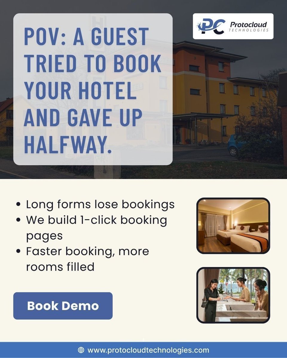 protocloud_tech's tweet photo. Your guests shouldn't have to work to book a room.

-How easy is it to book a room on your website?
DM "HOTEL" for a free website audit.

#HotelWebsite #DirectBookings #HotelOwners #WebsiteDevelopment #UXDesign #BusinessGrowth #DigitalTransformation #ProtocloudTechnologies https://t.co/nvw0TQMvjw