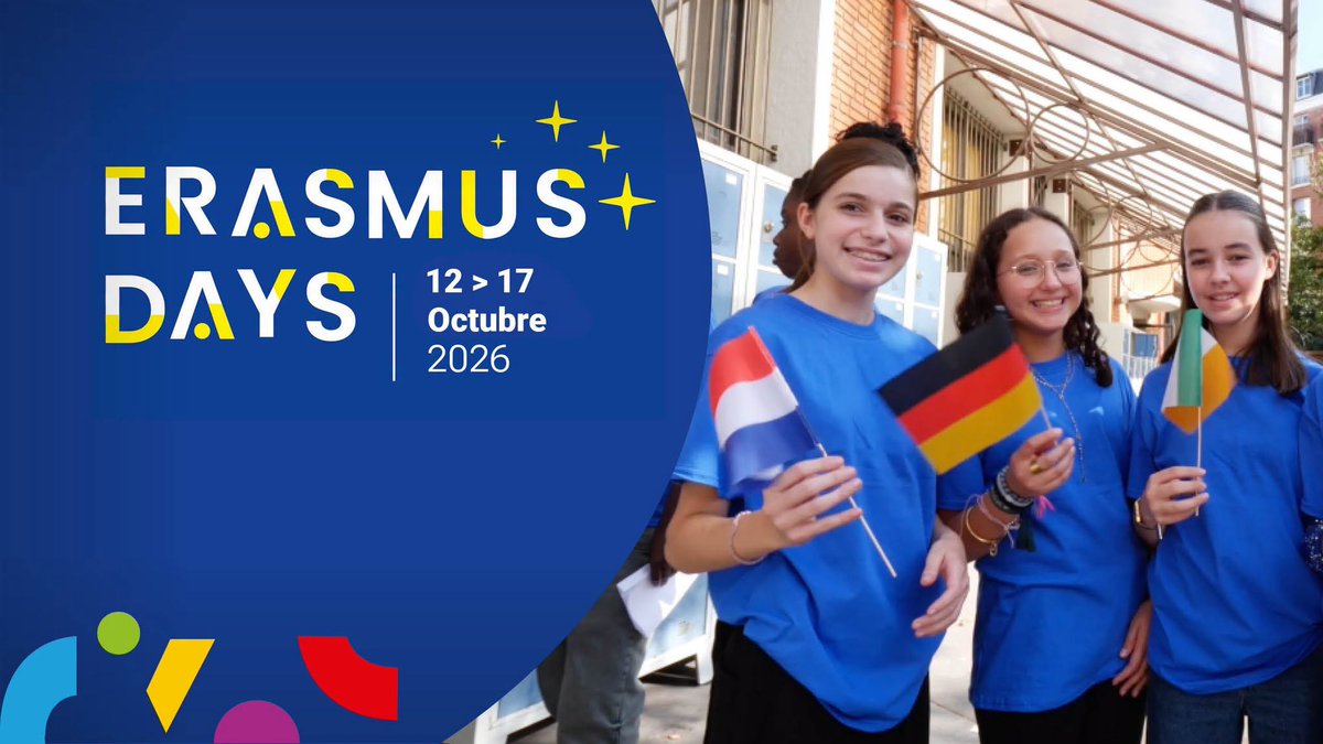 eTwinning_es's tweet photo. 🌍¡Ya puedes registrar tu actividad para los #ErasmusDays2026! 

🗓️Del 12 al 17 de octubre: una edición inspirada en la iniciativa Union of Skills de la Comisión Europea

👉https://t.co/gyb1gUbhvU https://t.co/RNiXIIoswS