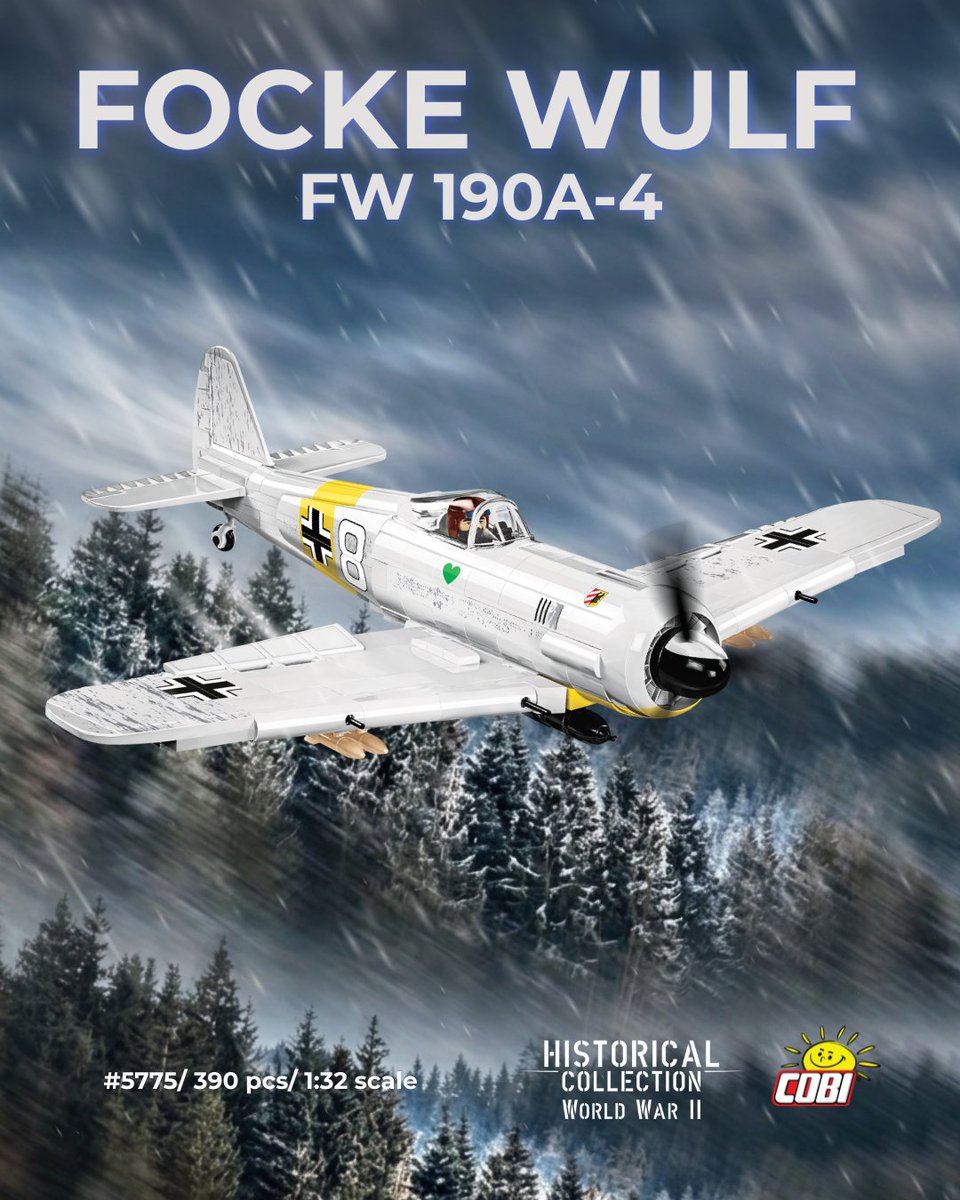 COBI_Bricks's tweet photo. ❄️The legendary Focke-Wulf Fw 190 in unique winter camouflage is now available!

Inspired by the Eastern Front, this 1:32 scale model features authentic winter camouflage, high-quality printed details, and the iconic silhouette of one of WWII's most famous fighter aircraft!✈️

Inside the box:
🧩Approx. 390 elements
👨‍✈️Pilot minifigure included
❄️Winter camouflage!

Order yours today and add this unique aircraft to your collection!
🔗https://t.co/CX9ev2AQuj

#COBI #COBIbricks #ModelBuilding #Bricks #CobiFans