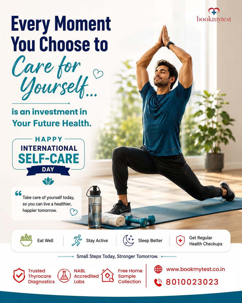 Bookmytest_'s tweet photo. Self-care isn't a luxury—it's an investment in your future health.
This #InternationalSelfCareDay, choose your health. 💙
📞 8010023023
🌐 https://t.co/yAJBTX8XCq

#SelfCare #HealthCheckup #PreventiveHealthcare #BookMyTest #StayHealthy #Wellness #HealthyLifestyle #HealthAwareness https://t.co/B7VTjs89CF