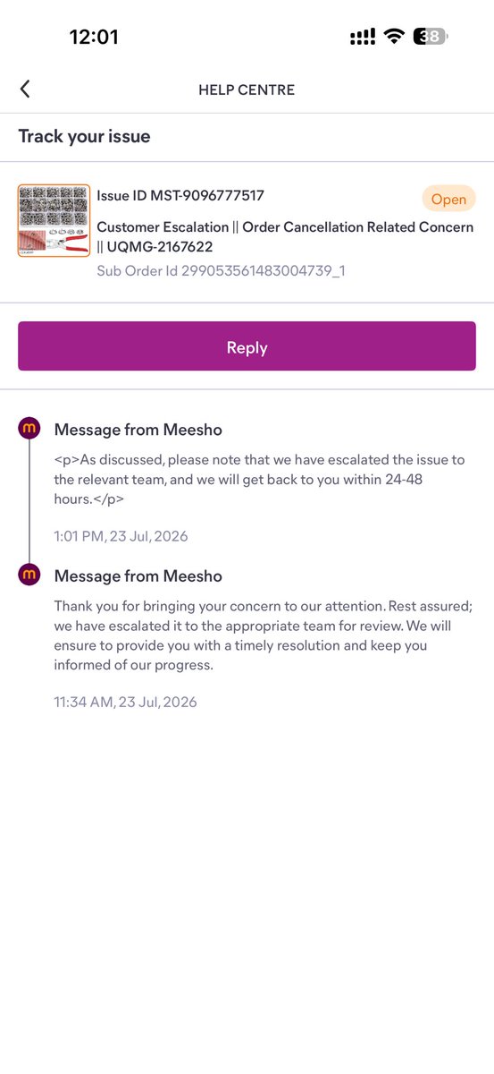 pepsaraAk's tweet photo. @meesho_support @Meesho_Official what is this such a non sense. 14 July RTO is marked  i have been complaining from the very day . But keep asking for 24 hrs. I need my refund by end of day https://t.co/llKoMacJsa