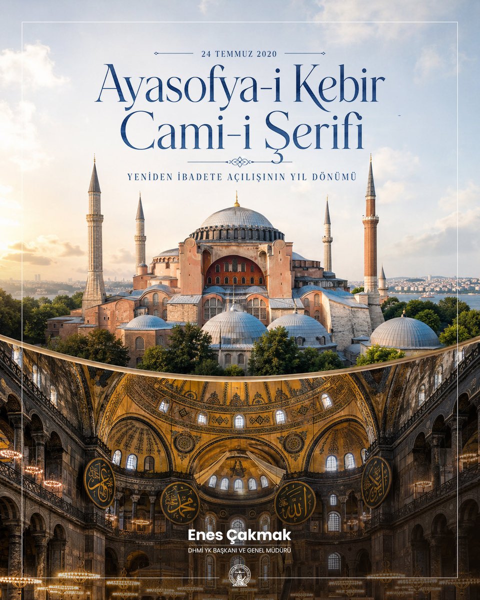 ecakmakdhmi's tweet photo. Peygamber Efendimiz (sav)’in müjdesine mazhar olan İstanbul’un fethinin kutlu nişanesi Ayasofya-i Kebîr Câmi-i Şerîfi’nin yeniden ibadete açılışının 6. yıl dönümünü kutluyorum.

Ecdadımızın kıymetli emanetini asli hüviyetine kavuşturan Sayın Cumhurbaşkanımız Recep Tayyip Erdoğan’a şükranlarımı sunuyor; altı yıldır dualarla yeniden hayat bulan bu mukaddes mabedin milletimizin birlik ve beraberliğine daima güç katmasını diliyorum.
