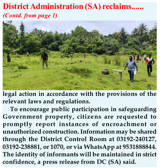 Andaman_Admin's tweet photo. #NewAndamans
#ZeroTolerance 
As part of its ongoing commitment to protect Government land and ensure its use for public welfare, @DcSouthandaman, conducted an eviction drive at #Chidiyatapu, resulted in the successful reclamation of 5,425 sq. mtrs of Govt Revenue land reserved for #PMAY beneficiaries. Reclaimed land has been demarcated with boundary pillars to secure it against future encroachments.
