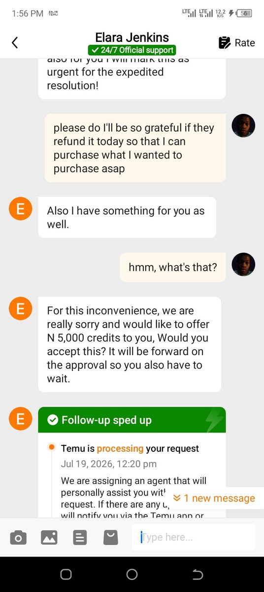qhingthuth's tweet photo. @shoptemu Even one of your agent is even trying to compensate me with 500 temu credit because of this I said okay but I need my refund even till this moment I see no 5k credit but that's not my issues right now I need the payment reverse @shoptemu https://t.co/mKTSZYM6Gp
