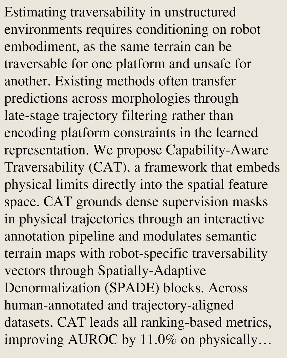 OWW's tweet photo. Towards Capability-Aware Traversability Navigation for Unstructured Environments

Gianluca Capezzuto, Felipe Tommaselli, …
https://t.co/5g4ishnu2z [𝚌𝚜.𝚁𝙾]
💬Accepted to the 2026 IEEE/RSJ International Conference on Intelligent Robots and Systems (IROS 2026) https://t.co/5QbfH3J2hD