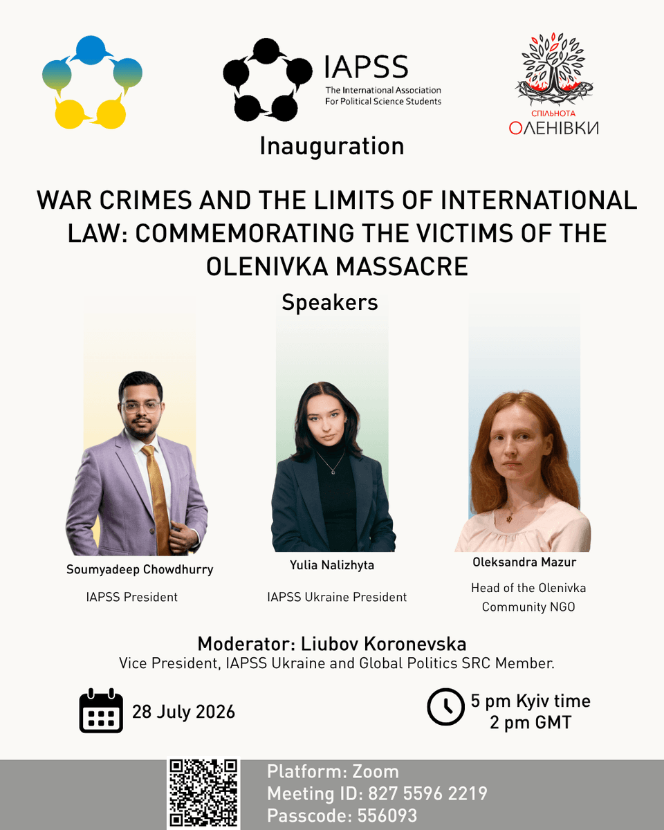 iapss's tweet photo. Four years after the Olenivka massacre, we remember the victims and reflect on the future of international justice. This event reflects on the massacre's implications for international law and accountability.

#international  #Ukraine #InternationalRelations #InternationalLaw https://t.co/s8455p3RVV