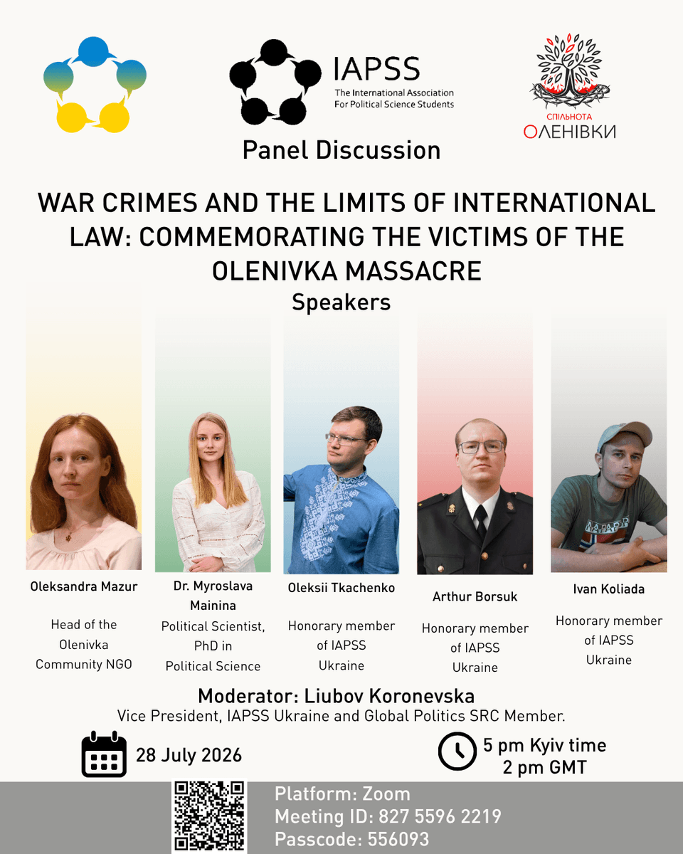 iapss's tweet photo. Four years after the Olenivka massacre, we remember the victims and reflect on the future of international justice. This event reflects on the massacre's implications for international law and accountability.

#international  #Ukraine #InternationalRelations #InternationalLaw https://t.co/s8455p3RVV