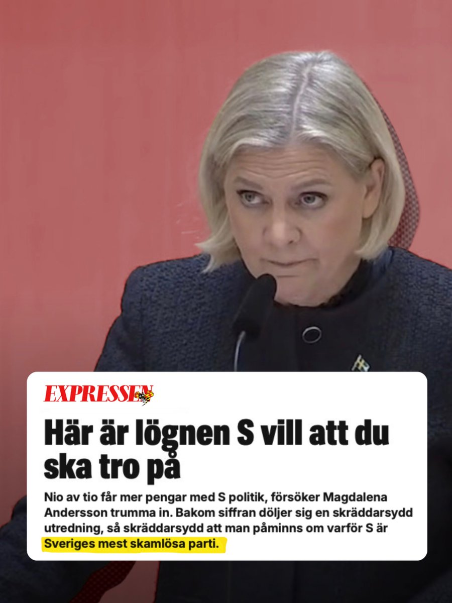 moderaterna's tweet photo. Socialdemokraterna säger att 9 av 10 får det bättre med deras politik. Men det stämmer inte.
 
Siffran bygger på en utredning som de själva tagit fram. Men läser man den ser man tydligt hur S klippt och klistrat för att få fram siffran. Deras enskilt största skattehöjning, bankskatten, ingår inte i beräkningarna. Om den hade inkluderats hade ”9 av 10”-siffran riskerat att nästan bli den rakt motsatta.

För ett hushåll som har ett bostadslån på 3 miljoner kronor kan skatten i värsta fall leda till ungefär 7 000 kronor om året i högre räntor.
 
Valet 2026 kommer bli en folkomröstning om sänkt eller höjd skatt. Har du råd med en rödgrön regering?