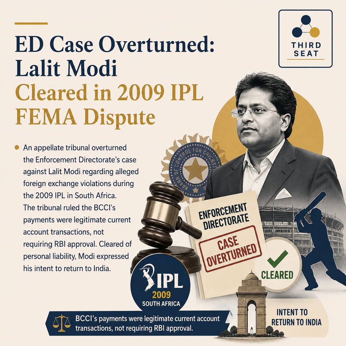 ThirdSeat_org's tweet photo. Appellate tribunal clears Lalit Modi in the 2009 IPL FEMA case.
@LalitKModi @BCCI @IPL @dir_ed
#LalitModi #IPL #BCCI #ED #FEMACase https://t.co/V1Wk7F3YjC