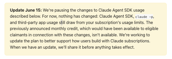 keithvertrees's tweet photo. @_Eddited_ @davis7 As with everything else Anthropic does, they changed their mind and did a terrible job communicating. Here's the page where they announced that `claude -p` would directly consume overage/credits: https://t.co/TF8AmDBvvs https://t.co/9pqPAgFWEp