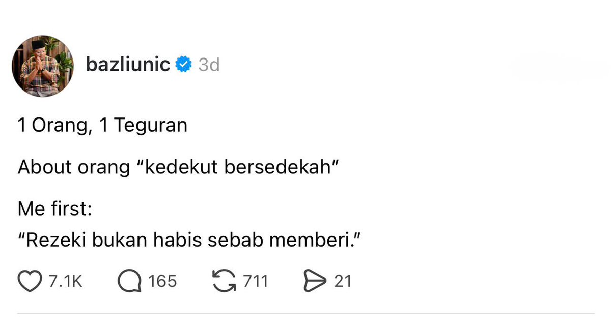 tattyhassan's tweet photo. Dalam hidup ni kalau kita ada banyak duit atau sikit, lagi banyak kita keluarkan duit bantu orang lain dan sedekah inshaallah lagi banyak rezeki yang datang. Jangan takut bersedekah okie, yakin pada rezeki Allah beri, rahmat Allah itu luas 🤍 https://t.co/YxH9hFoJqh