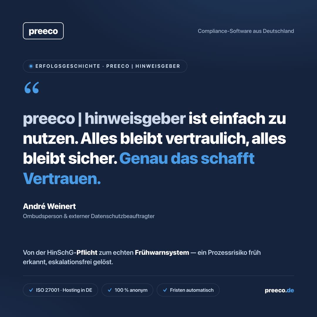 preeco_de's tweet photo. Ein überregionaler Träger der Sozialwirtschaft hat mit preeco | hinweisgeber ein internes Prozessrisiko früh erkannt und eskalationsfrei gelöst. Lesen Sie die neue Erfolgsgeschichte: https://t.co/iDDuwYIeM1 https://t.co/A21riJaraC
