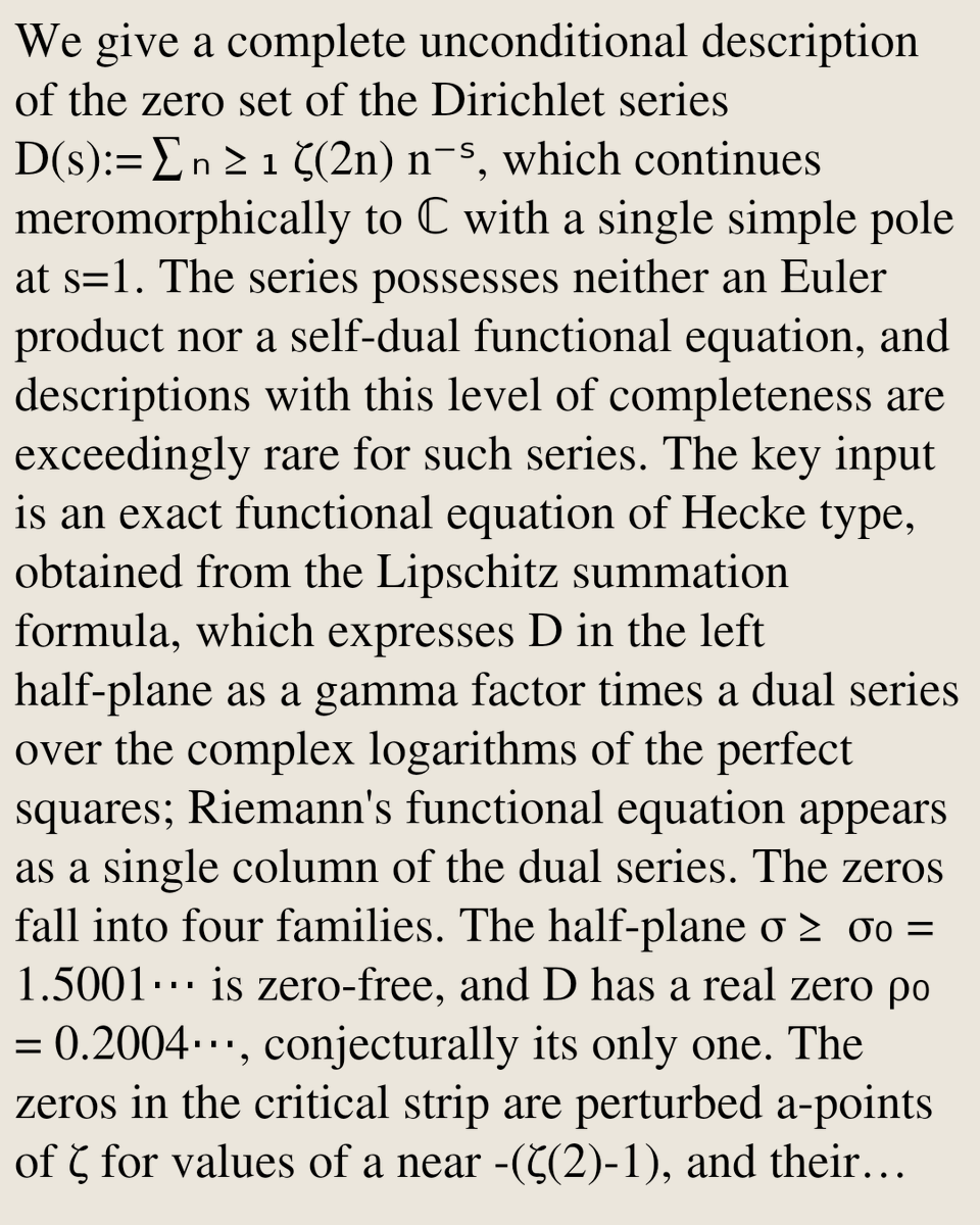 PQBW's tweet photo. Zeros of the Dirichlet series of even zeta values

William D. Banks
https://t.co/WBWqBjaKGg [𝚖𝚊𝚝𝚑.𝙽𝚃] https://t.co/uAszWtpBKY