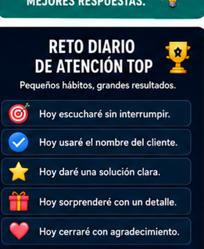 SACame_Partido's tweet photo. Reto diario: escucha sin interrumpir, usa el nombre del cliente, ofrece una solución clara, sorprende con un detalle y cierra agradeciendo. La excelencia se entrena con hábitos concretos. #RetoDiario #AtenciónAlCliente https://t.co/z3wxbwXaJU