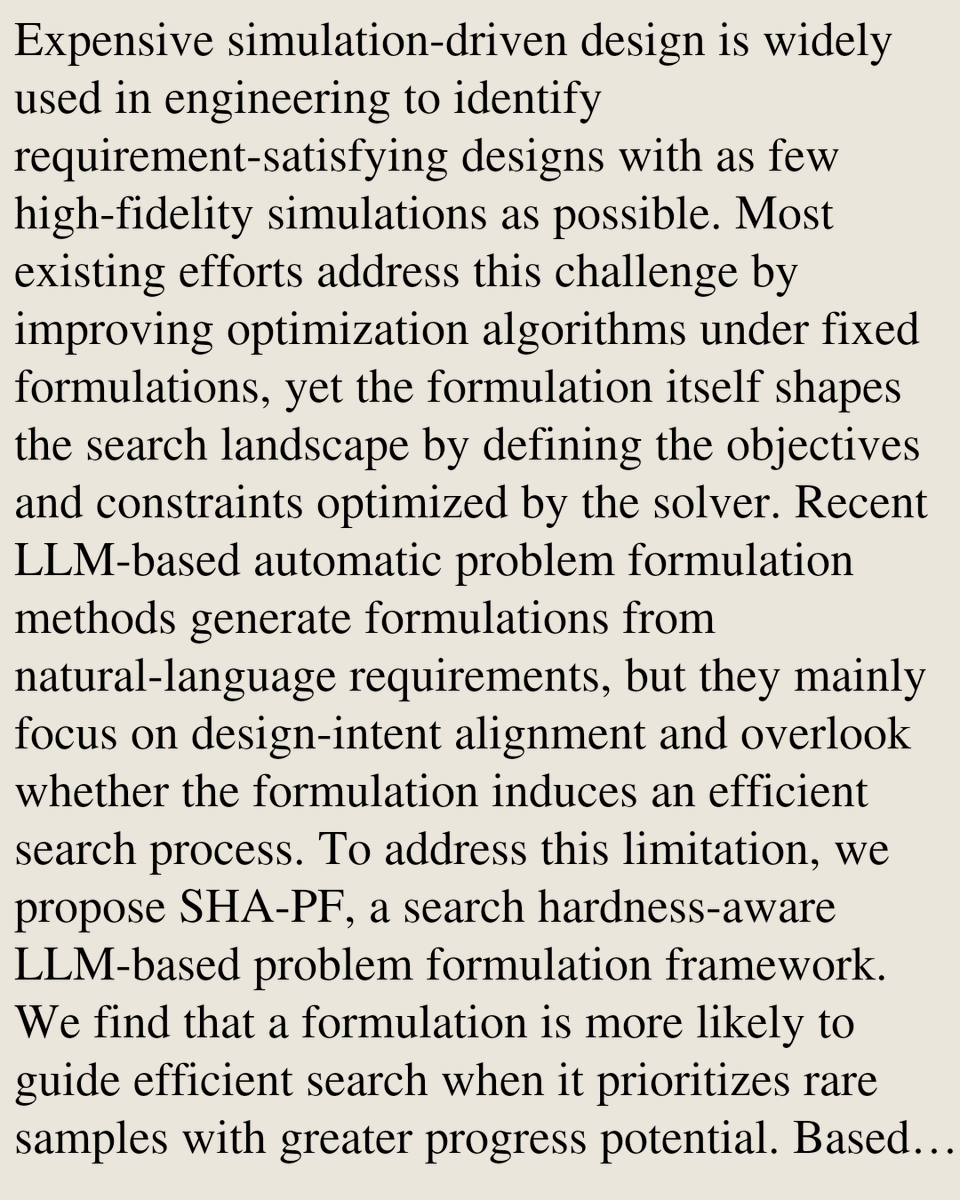 TAL's tweet photo. Search Hardness-Aware LLM-Based Problem Formulation for Expensive Simulation-Driven Design

Yuchen Li, Handing Wang, Bing Xue, Mengjie Zhang
https://t.co/W29navTjRU [𝚌𝚜.𝙽𝙴] https://t.co/iCSnCnbTg5