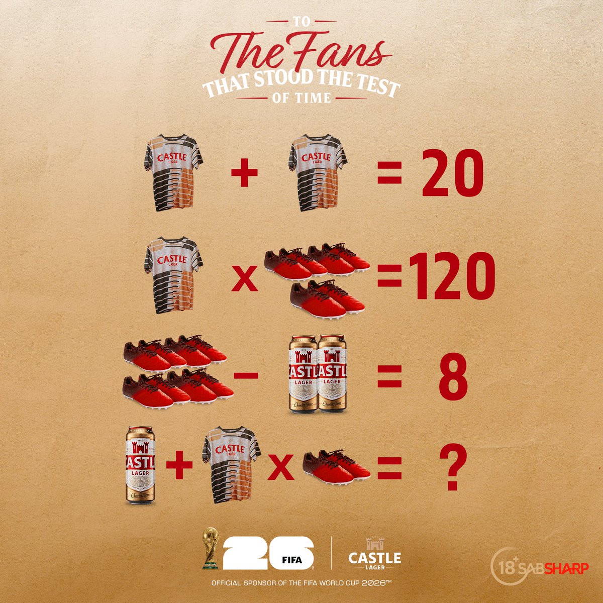 CastleLagerSA's tweet photo. 4-4-2?

Fans, can you tell us the answer, or are we keeping it lite…? 👀

#DlalaCastle, SOLVE THE EQUATION with the World Cup 26™ Castle Lager Cans, and you could catch something nyana ko di DMs.

#FIFAWorldCup