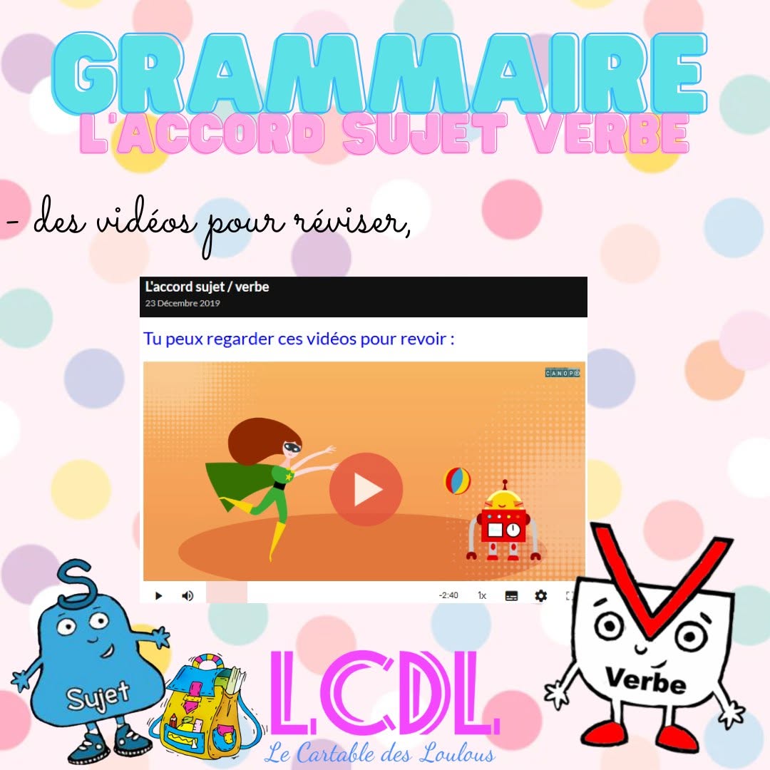 CartableLoulou's tweet photo. #UnJourUneIdée : Lundi, tu as revu comment identifier le verbe et son sujet. Aujourd'hui, nous te proposons de revoir et de t'entrainer à accorder le verbe avec son sujet : https://t.co/60owU8bbJ3

#Vacances #CahierDeVacances #Grammaire #TeamPE https://t.co/rxCpFMROlG
