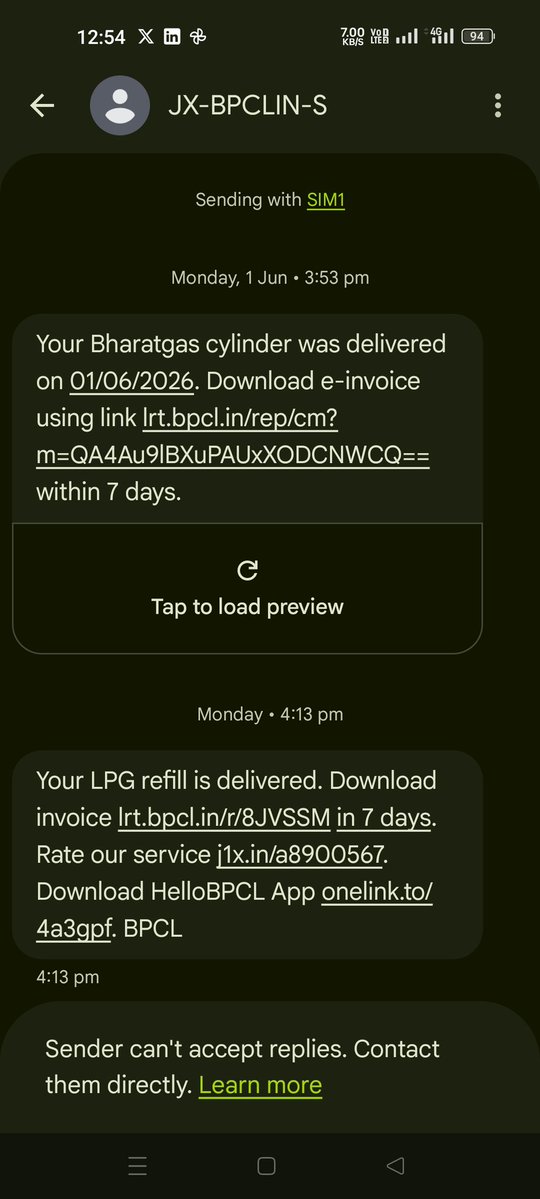 manish_353's tweet photo. Booked a @BharatGas LPG cylinder, but the delivery person took the OTP before delivery, said the cylinder would come in 2–3 days, and then marked it as Delivered. I still haven't received it. What's the purpose of OTP verification? Please investigate. @PetroleumMin @BPCLimited https://t.co/ErwCvyKHe9