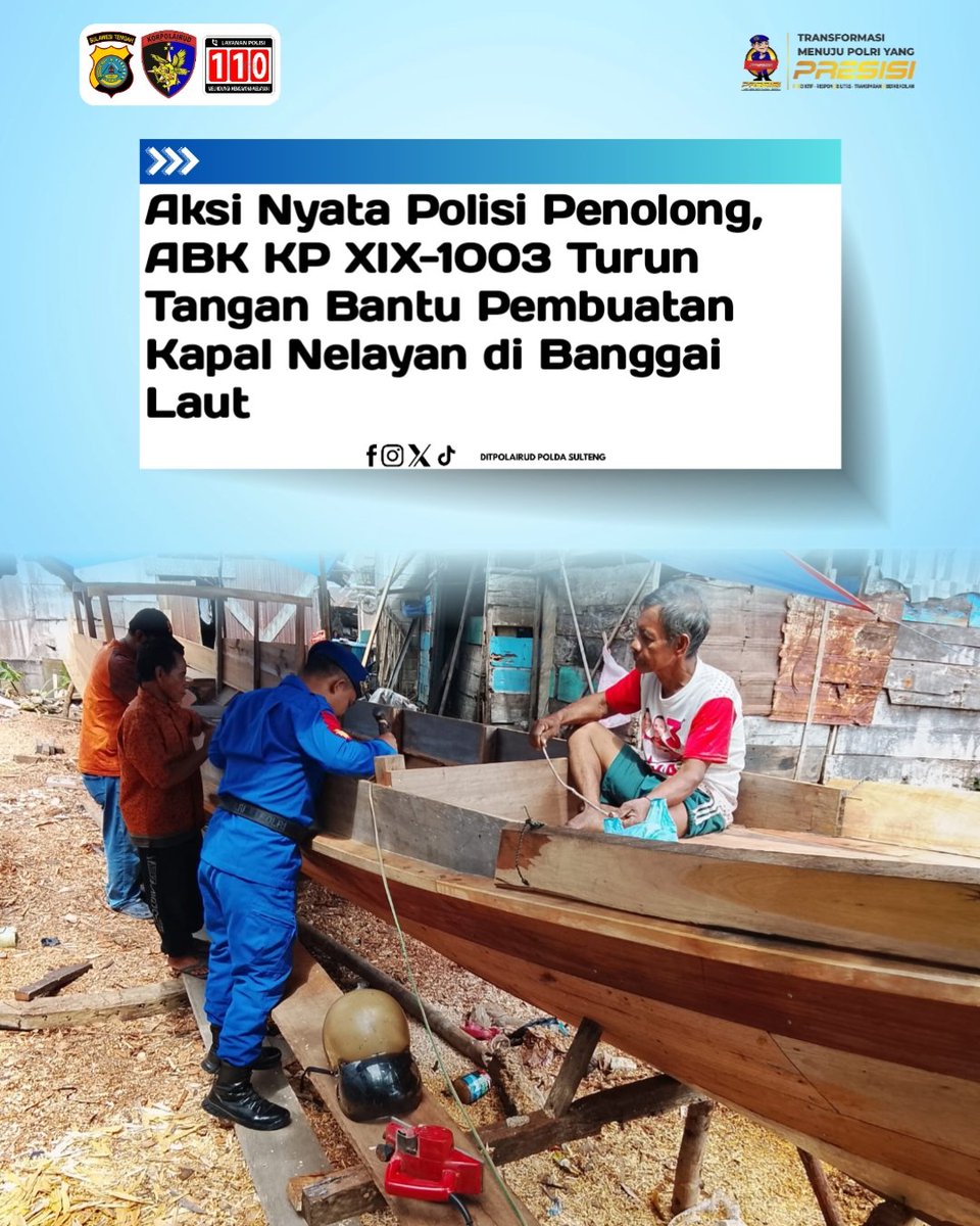 polairsulteng's tweet photo. Aksi Nyata Polisi Penolong, ABK KP XIX-1003 Turun Tangan Bantu Pembuatan Kapal Nelayan di Banggai Laut https://t.co/t0wpeUXmax