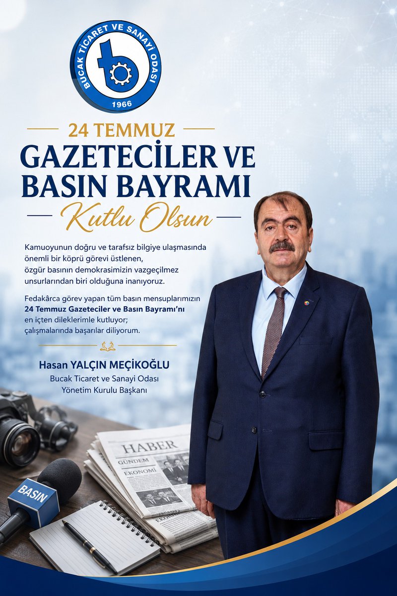 VeBucak's tweet photo. 24 Temmuz Gazeteciler ve Basın Bayramı Kutlu Olsun
Toplumun doğru, tarafsız ve zamanında bilgilendirilmesi adına büyük bir özveriyle görev yapan, kamuoyunun sesi olan tüm basın mensuplarımızın 24 Temmuz Gazeteciler ve Basın Bayramı’nı kutluyorum. https://t.co/unXuqmgygS