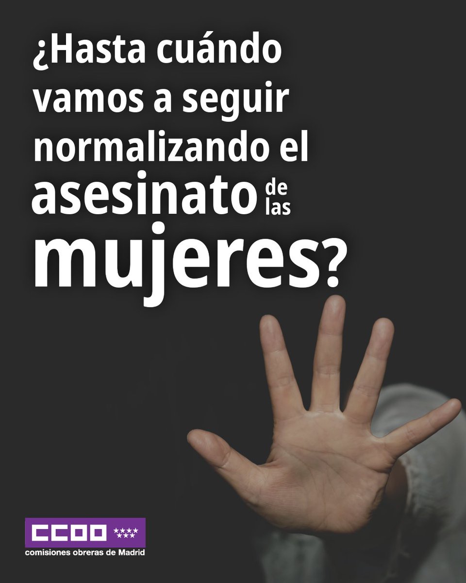 CCOOMadrid's tweet photo. Nosotras no miramos hacia otro lado, erradicar la violencia machista debe ser Cuestión de Estado. 

¡Basta de normalizar el discurso de negar la violencia machista! No mires a otro lado, no normalices el asesinato de mujeres sólo por ser mujeres

#NiUnaMenos #NiUnaMás #Hartas https://t.co/ZmnMLmP0iC