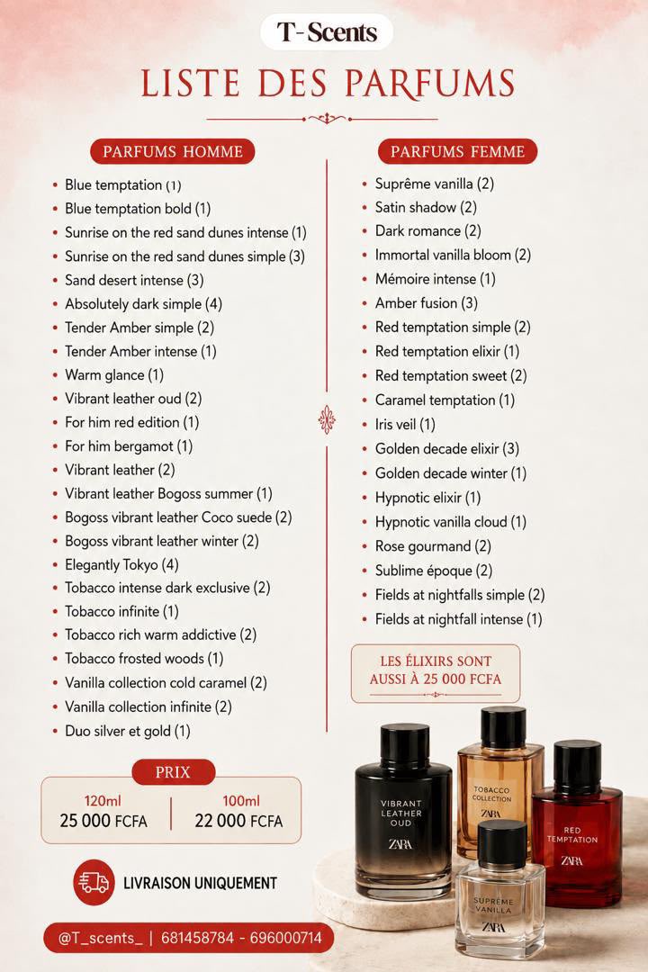 VictoireTN's tweet photo. Sinon n’oublions pas que je commercialise plus de 50 variétés de grands formats de parfums Zara à 22000f 
❤️ https://t.co/eilABcTTcr