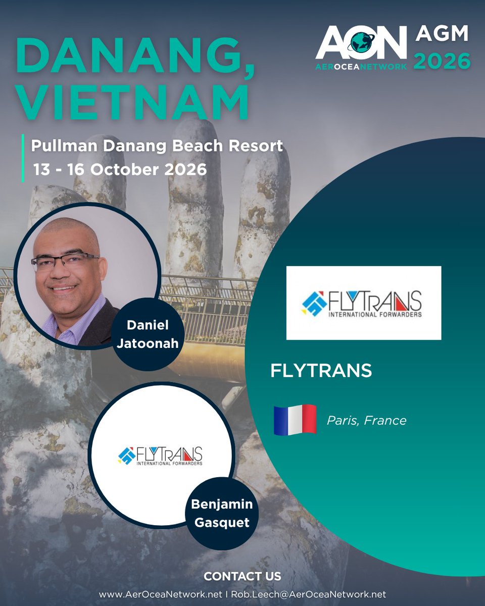 AerOceaNetwork's tweet photo. See you in Da Nang! ✈️🇻🇳
Benjamin Gasquet and Daniel Jatoonah from Flytrans will be attending the AON AGM 2026 in Da Nang, Vietnam! (13–16 Oct)
Register today: 🔗 https://t.co/Qg8Sdvdl9c
#AerOceaNetwork #AINetworks #AONAGM #AONAGM2026 #Danang #Vietnam #Flytrans https://t.co/AaJtYW578P