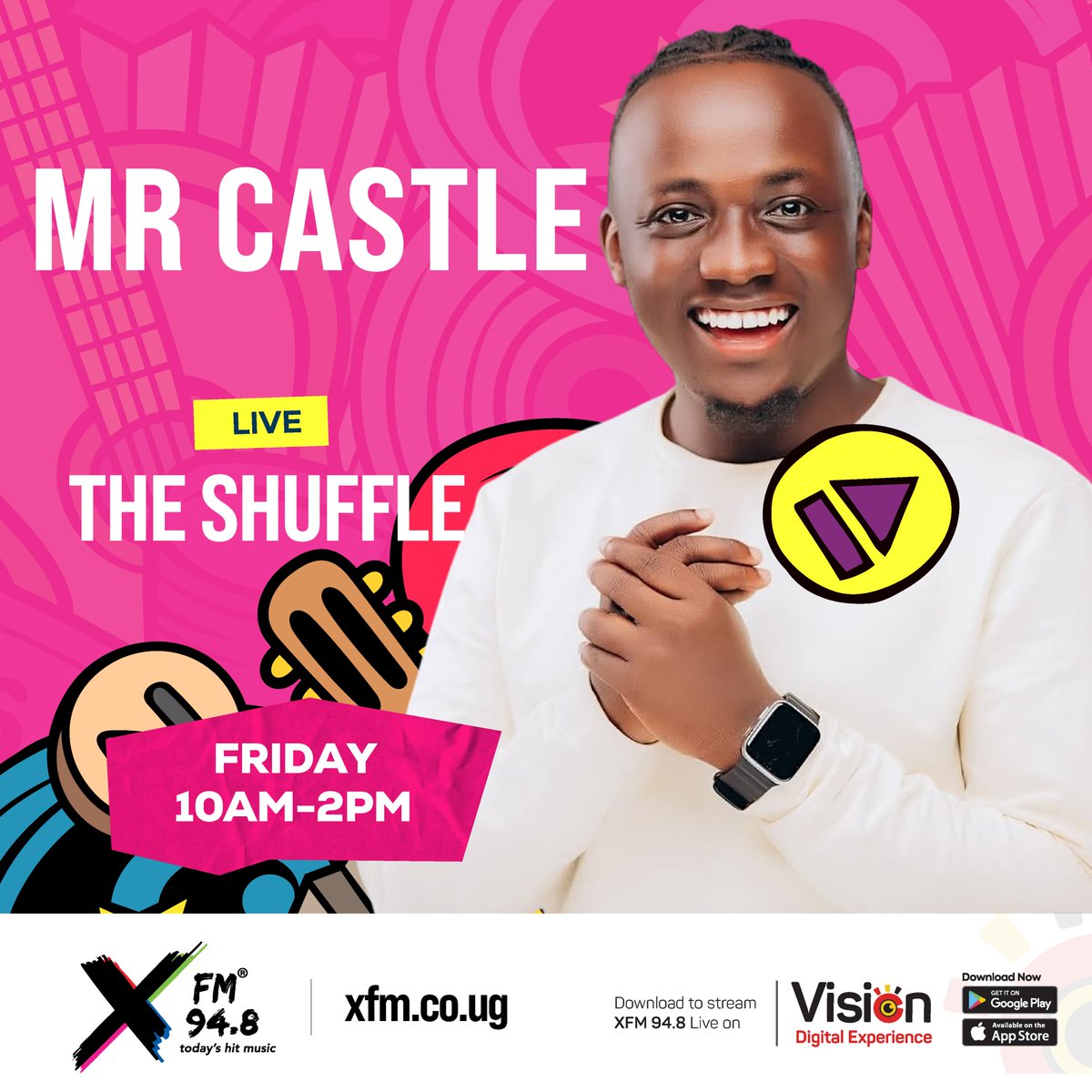 XfmUG's tweet photo. Nothing but fire! 🔥 Mr Castle @1MrCastle is behind the decks, serving nonstop hits to power your Friday.

Tune in to 94.8 X FM.
#FireFriday #FreshX https://t.co/cu3zKzTgCs