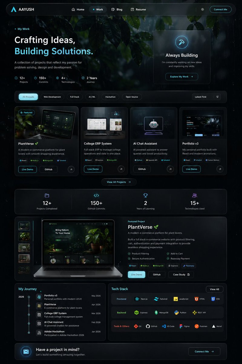 iam_aayush005's tweet photo. "Always Building." ⚡Here’s a preview of my new work page. A collection of projects reflecting my passion for problem-solving, design, and full-stack development over the last 2 years.Launching very soon! 🚀#SoftwareEngineer #TechCommunity #WebDesign https://t.co/mPNgL1MInO