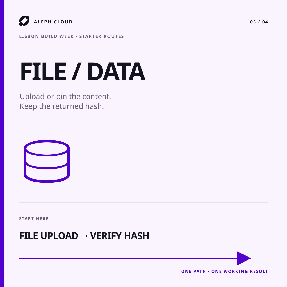 aleph_im's tweet photo. A weekend build should not lose Sunday to cloud setup.

Pick the smallest path that fits:
1. static frontend
2. long-running service
3. file/data
4. wallet-signed message

Four routes. Four verifiable outputs. Links in the replies. https://t.co/g883hjcicv