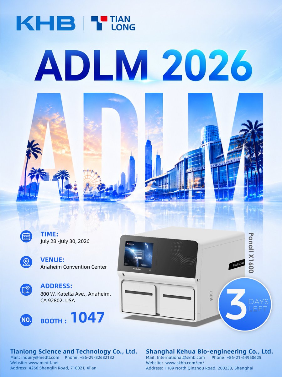 TianlongGlobal's tweet photo. 3 days to ADLM2026! 
Booth1047: Panall X1600 (2 mods, 16 samples). Jul 28-30 Anaheim. Free pass w/ code38022E at https://t.co/1dEAdLIjcZ
#ADLM2026 #MolecularDiagnostics #Tianlong https://t.co/U6FPw9uQdF