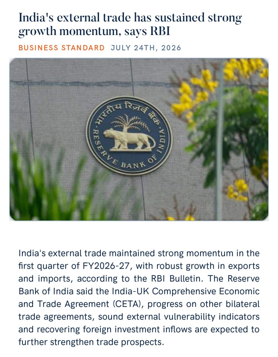 PMOIndia's tweet photo. India's external trade has sustained strong growth momentum, says RBI
https://t.co/n2F8rIbMhY 

via NaMo App https://t.co/rZinvmmxSI