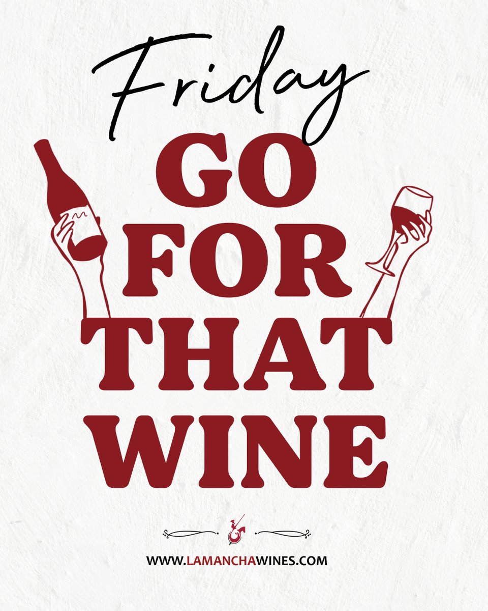 LaMancha_Wines's tweet photo. Friday, go for that wine! Cheers! 🍷

#DOLaMancha #Wine #LaMancha #Wines #Spain #WinesFromSpain #Friday

Drink responsibly. Alcohol abuse is dangerous to your health.
Content exclusively for people of legal age. Do not share with anyone under the legal age. https://t.co/5vvxQSS2fz