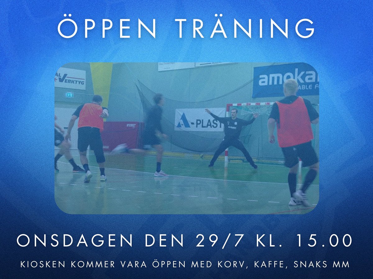 amo_handboll's tweet photo. ÖPPEN TRÄNING I AMOKABELHALLEN! 🤾‍♂️🔥
​På onsdag nästa vecka kl. 15.00 öppnar vi dörrarna!
​Spana in truppen och de nya spelarna. Kiosken är öppen och klubbchef Hanna Karlsson finns på plats! ☕🌭
​Fri entré – vi ses där! 💙💙

#handboll https://t.co/jvxRwviCdD