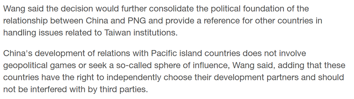 stephendziedzic's tweet photo. China's Foreign Minister Wang Yi praises PNG's decision to close Taiwan's representative office in Port Moresby, and says it will "provide a reference for other countries in handling issues related to Taiwan institutions" https://t.co/BJxAu88q8t