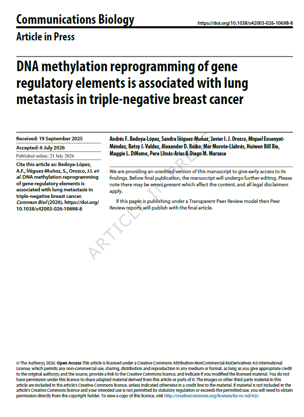 docusalut's tweet photo. Article a #Docusalut: DNA methylation reprogramming of gene regulatory elements is associated with lung metastasis in triple-negative breast cancer https://t.co/OJukl88JH2 @Idisbaepigen @peretungste @idisbaib  #PublicaSalutIB https://t.co/mYyceD2FrZ