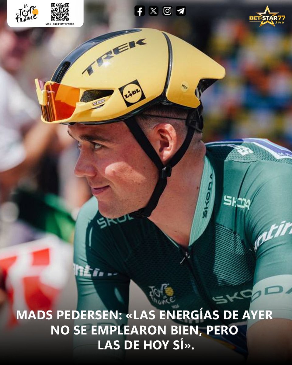 betstar77's tweet photo. ¡Respuesta de campeón! 💚 Mads Pedersen domina el esprint en la Etapa 18 y defiende con garra el maillot verde. 🚴‍♂️🔥

#TDF2026 #TourDeFrancia #Ciclismo https://t.co/IPqK5d2xfi