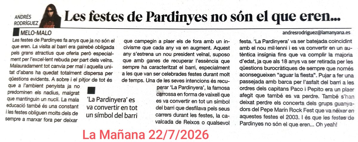 ja_martinezt's tweet photo. Gran article d'Andrés Rodriguez a @LaManyanacat amb el qual coincidim molts veïns de #Pardinyes. Felicitats per saber recollir l'ànim d'aquesta part de la ciutat, cosa que no han sabut fer ni el regidor de barri ni l'alcalde de @paerialleida @flarrosa. #Lleida @PostureigLleida https://t.co/qLBX54yXZl
