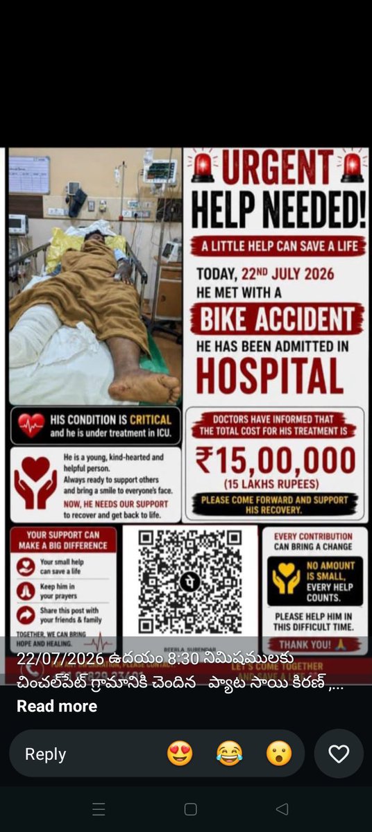 satishHR8's tweet photo. Hi Guys,

Can someone check and do the needful? Upon checking it's a genuine case and working as a associate... Pls support him. @naralokesh @revanth_anumula @tarak9999 @PawanKalyan @Anitha_TDP @SonuSood @SKNonline @ncbn Sir... Please support him... Added family member contacts https://t.co/wlY3lcPqKF
