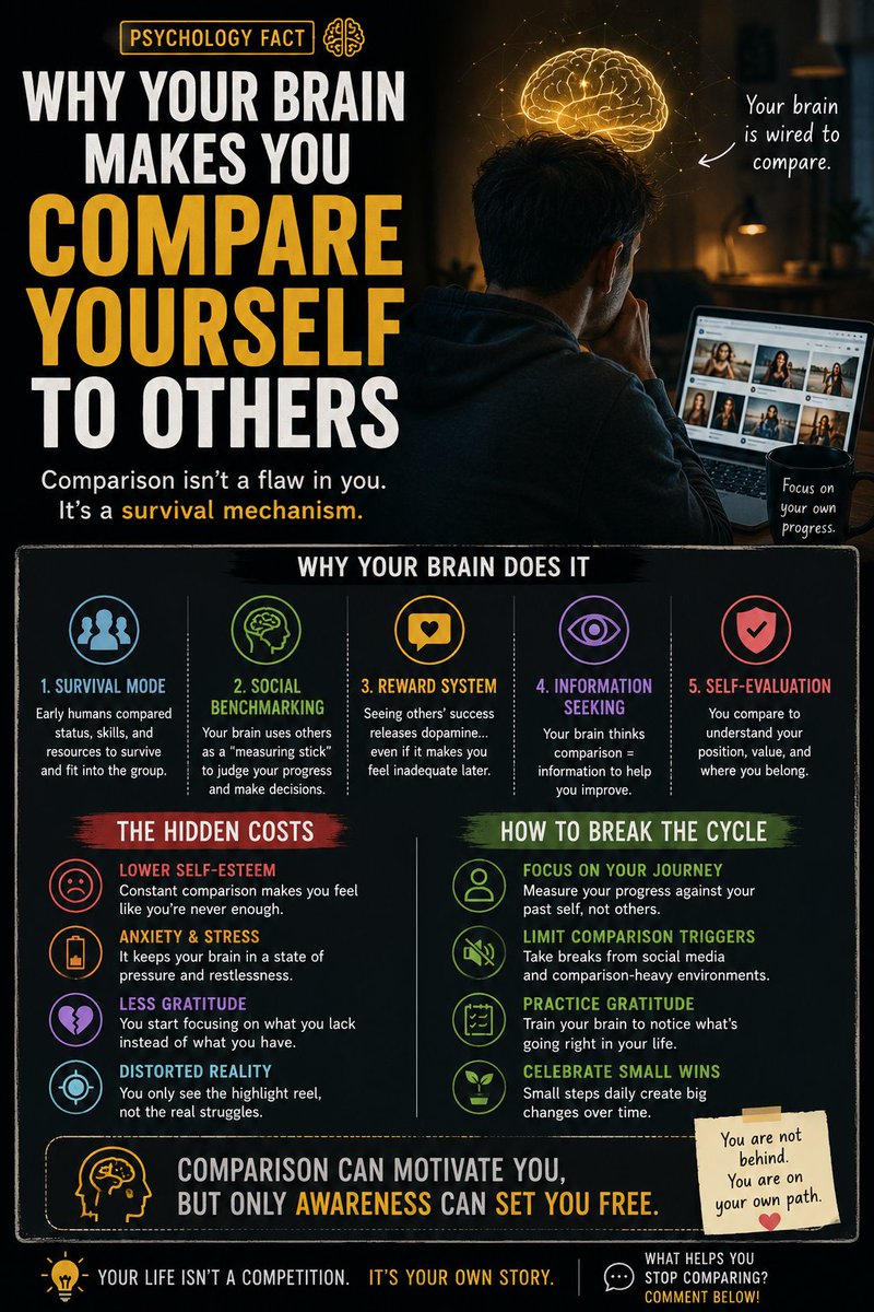 bodydecoded55's tweet photo. Why You Compare Yourself to Others (Psychology Explained)

#Psychology #HumanBehavior #BrainFacts #SelfGrowth #Mindset #SelfAwareness #Neuroscience #PsychologyFacts https://t.co/kXEfH5R9UK