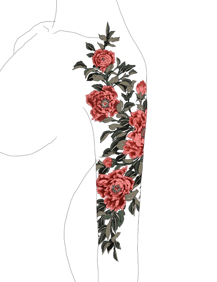 noyatattooz's tweet photo. 주인찾는 새 도안 - 모란. 

꽃 중의 꽃, 꽃의 왕 모란입니다. 
풍요(!)를 상징합니다. 

세로 최소 30cm 부터 시작할 수 있습니다. 자꾸 큰 것만 그려서 죄송해요..;;; 
길쭉한 부위, 사람 몸 대부분에 그릴 수 있습니다. 위치 예시는 예시일 뿐, 적용 가능한 어디에든 작업하실 수 있습니다. https://t.co/33I2s0qcQI