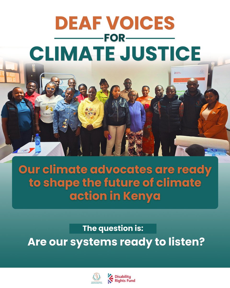 FedwenKenya's tweet photo. Systemic climate resilience is impossible without total inclusion. It's time for County Climate change units, and national policy makers to step up and intergrate Deaf women and Youths into decision-making bidies.
The champions are ready. Are you?

#InclusiveClimateActionKe https://t.co/Tm9npA1Oy6