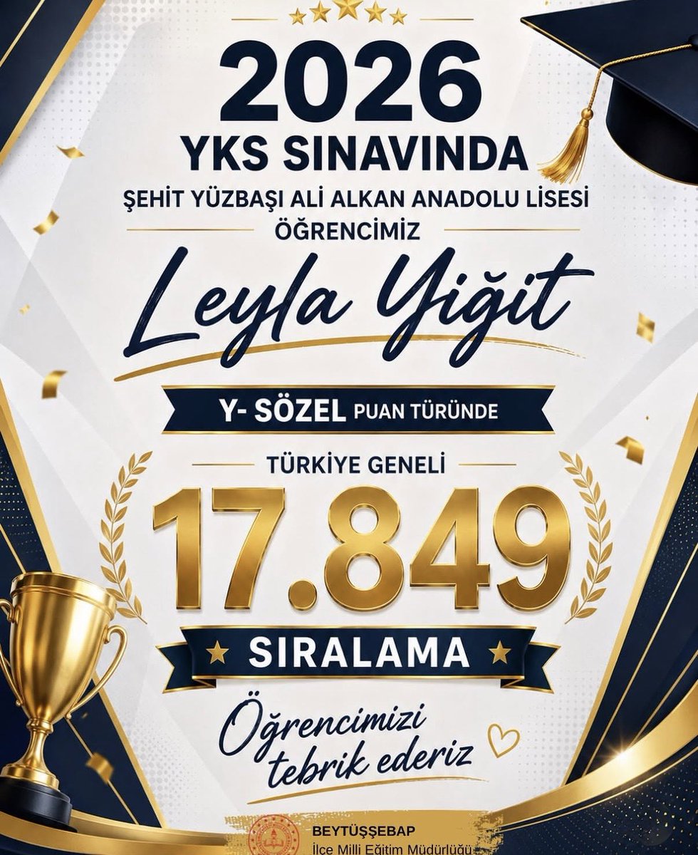 beytmemresmi's tweet photo. Şehit Yüzbaşı Ali Alkan Anadolu Lisesi öğrencimiz Leyla Yiğit, 2026 YKS'de Y-Sözel puan türünde Türkiye genelinde 17.849. sırada yer alarak bizleri gururlandırdı. 🏆✨ https://t.co/5oBr2LXkRh