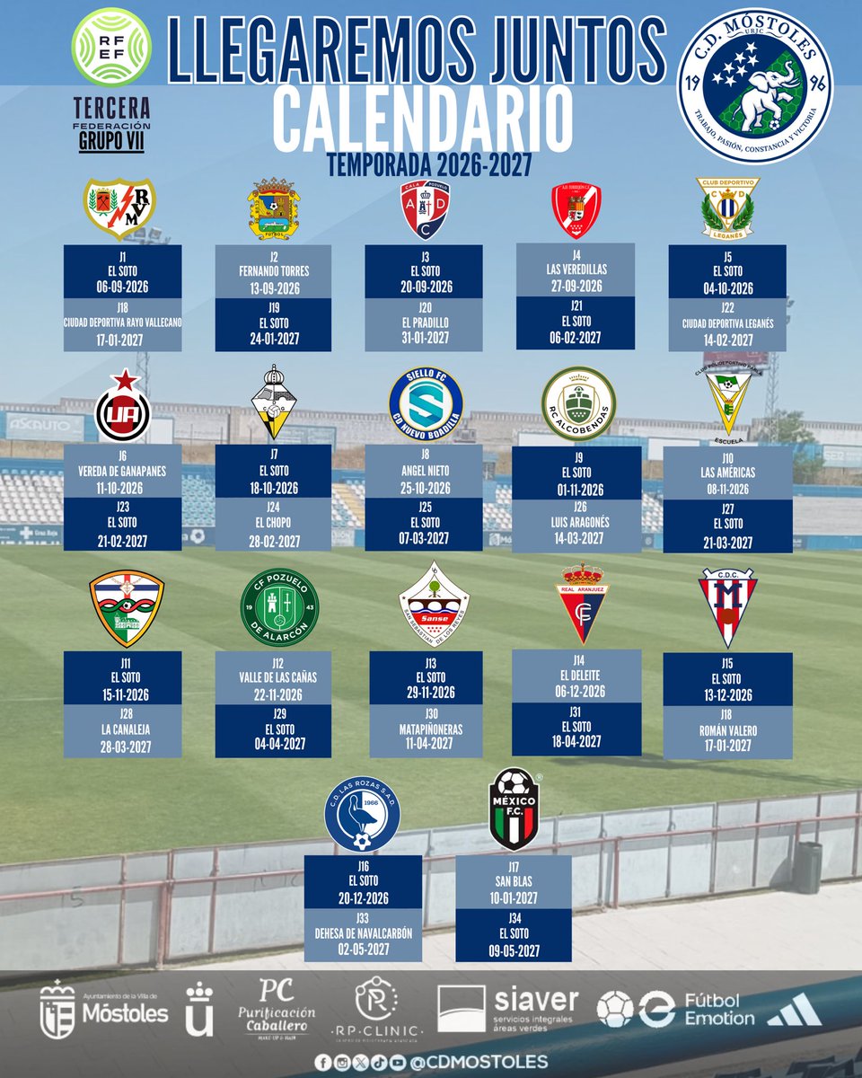 CDMostoles's tweet photo. 🗓️ El camino ya está marcado. Ahora nos toca recorrerlo juntos.

💙 Porque tú también eres Móstoles.

⏳ Comienza la cuenta atrás para volver a sentir la emoción de cada domingo. 

🏟️Para volver a vivir EL SOTO🏠

🎯 34 jornadas. Un solo objetivo: GANAR.

💪🏻 Nos esperan nuevos retos, nuevas historias y una temporada para demostrar quiénes somos.

Porque somos IMPARABLES.
Porque somos MÓSTOLES.
Porque LLEGAREMOS JUNTOS.💙🐘

#VamosMiMóstoles #CDMóstoles #LlegaremosJuntos #TerceraFederación #GrupoVII
