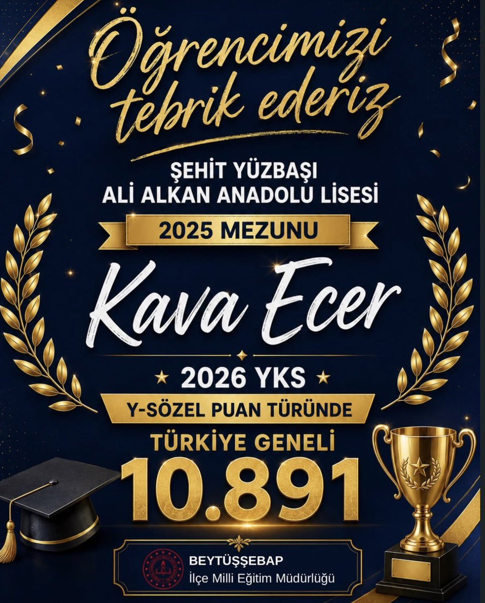 beytmemresmi's tweet photo. ⭐️ Bir başarı da mezunumuzdan! 🏆
Müdürlüğümüze bağlı kurslarımızda hazırlanan 2025 mezunumuz Kava Ecer, 2026 YKS'de Y-Sözel puan türünde Türkiye 10.891'incisi olmuştur. https://t.co/xKqJQ2qgkK